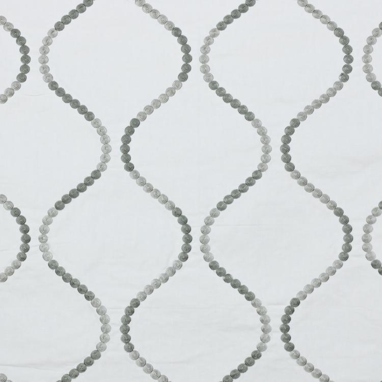 Button Trellis White Gray Embroidered Drapery Fabric / Titanium