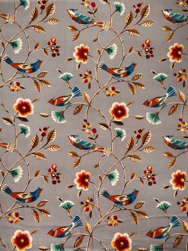 Floral Bird Botanical Drapery Fabric / Cinnamon & Stone