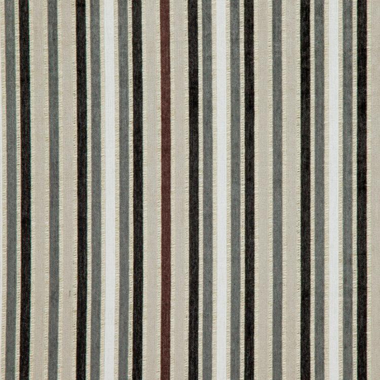 Española Way Gray Black Beige White Stripe Upholstery Fabric / Metal