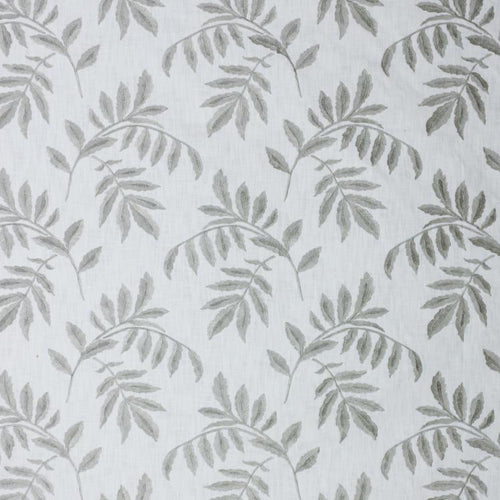 Falling Leaves White Gray Embroidered Cotton Drapery Fabric Fabric / Titanium