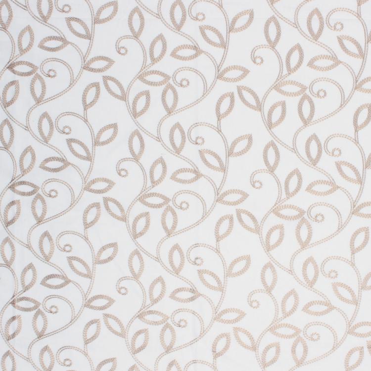 Greenbriar Beige Embroidered Botanical Leaf Drapery Fabric / Sandstone