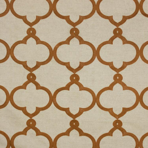 Kafu Trellis Beige Burnt Orange Embroidered Drapery Upholstery Fabric / Papaya