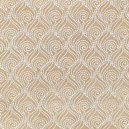 Swirl-A-Way Beige Embroidered Cotton Linen Blend Drapery Fabric / Butternut