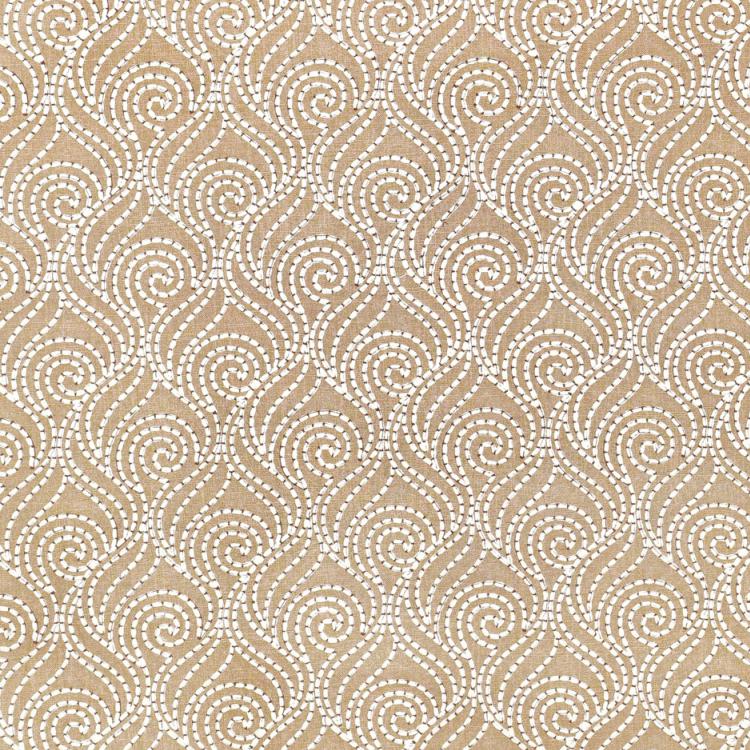 Swirl-A-Way Beige Embroidered Cotton Linen Blend Drapery Fabric / Butternut