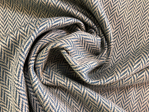 Castel Maison Quito Aqua Blue Beige Woven Small Scale Herringbone Geometric Upholstery Fabric