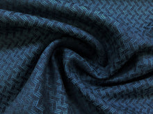 Load image into Gallery viewer, Designer Reversible British Wool Abstract Navy Blue Geometric Herringbone Mid Century Modern Upholstery Drapery Fabric
