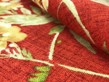 Load image into Gallery viewer, Mill Creek Solita Cardinal Rusty Red Beige Green Gray Ivory Cotton Floral Botanical Soil Resistant Upholstery Drapery Fabric
