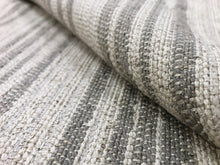 Load image into Gallery viewer, Designer Water &amp; Stain Resistant Woven Beige Taupe Rustic Stripe Linen Viscose Upholstery Fabric