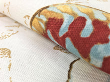 Load image into Gallery viewer, P Kaufmann Soil Stain Repellent Shells Tropical Ivory Brown Blue Red Orange Drapery Fabric