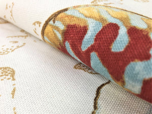 P Kaufmann Soil Stain Repellent Shells Tropical Ivory Brown Blue Red Orange Drapery Fabric
