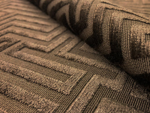 Kravet Comoda Belgian Chocolate Brown Geometric Greek Key Cut Velvet Upholstery Fabric