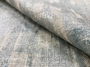 54.5" Wide Richloom Silver Metallic Aqua Blue Ivory Abstract Linen Upholstery Drapery Fabric