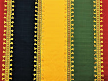 Load image into Gallery viewer, Kravet Design Navy Blue Yellow Gold Green Red Fringe Tassel Tape Stripe Upholstery Drapery Fabric