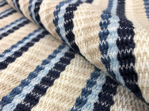 1.75 Yard Designer Woven Navy Blue Aqua Beige Stripe Nautical Upholstery Drapery Fabric