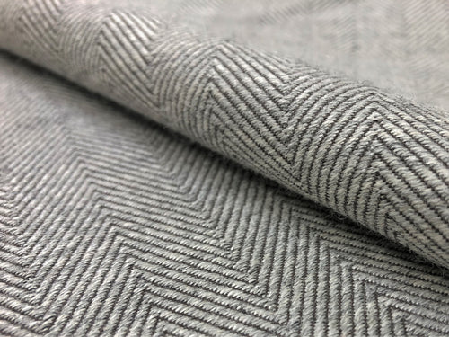 Designer Wool Grey Gray MCM Mid Century Modern Herringbone Upholstery Drapery Fabric