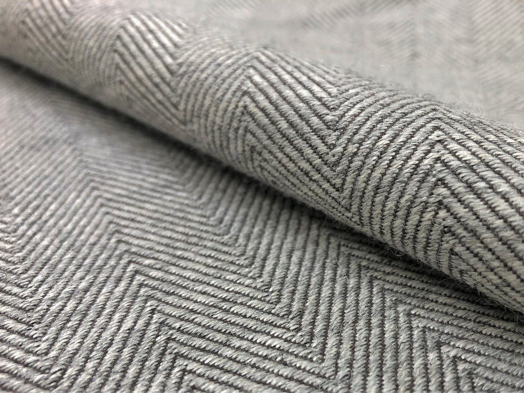 Designer Wool Grey Gray MCM Mid Century Modern Herringbone Upholstery Drapery Fabric