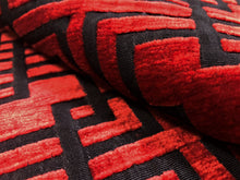 Load image into Gallery viewer, MAXWELL GRAND CENTRAL Volcano Black Red Geometric Fret Cut Velvet Upholstery Fabric