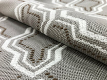 Load image into Gallery viewer, Water &amp; Stain Resistant Indoor Outdoor Taupe Brown White Trellis Geometric Upholstery Drapery Fabric