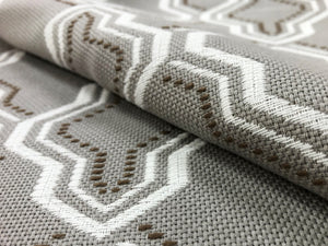 Water & Stain Resistant Indoor Outdoor Taupe Brown White Trellis Geometric Upholstery Drapery Fabric
