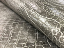Load image into Gallery viewer, Designer Greige Gray Alligator Reptile Animal Pattern Embossed Faux Leather Upholstery Vinyl