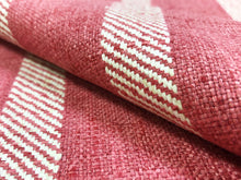 Load image into Gallery viewer, Designer Reversible Pure Linen Rose Red Off White Stripe Upholstery Drapery Fabric