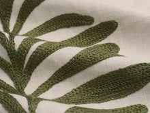 Load image into Gallery viewer, Cotton Linen Ivory Forest Green Botanical Floral Embroidered Drapery Fabric