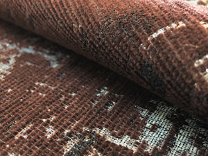 Designer Aubergine Brown Black Metallic Abstract Distressed Textured Velvet Upholstery Fabric