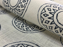 Load image into Gallery viewer, Alex Conroy Small Gujarat Indigo Navy Blue Ivory Medallion Printed Ethnic Tribal Linen Fabric