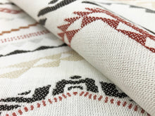 Load image into Gallery viewer, Indoor Outdoor Water &amp; Stain Resistant Southwestern Off White Beige Grey Charcoal Black Rusty Brown Geometric Upholstery Drapery Fabric