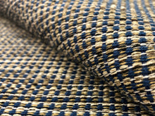 Load image into Gallery viewer, Designer Water &amp; Stain Resistant Woven Navy Blue Brown Beige Cream Tweed MCM Mid Century Modern Upholstery Fabric