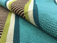 Load image into Gallery viewer, Designer Water &amp; Stain Resistant Teal Blue Aqua Brown Green Beige Stripe Geometric Upholstery Fabric