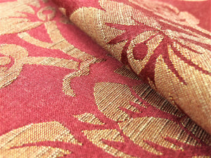 Lee Jofa Hanbury Weave Red Gold Beige Contemporary Floral Jacobean Botanical Damask Upholstery Drapery Fabric