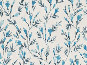 White Turquoise Blue Navy Grey Floral Drapery Fabric