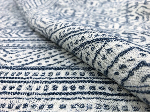 Anna French Thibaut Montecito Navy Blue Off White Linen Cotton Ethnic Tribal Upholstery Drapery Fabric