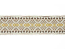 Load image into Gallery viewer, 3.5" Wide Woven Geometric Taupe Beige Mustard Gold Ivory Drapery Tape Trim