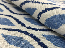 Load image into Gallery viewer, 1/2 Yard Peter Fasano Dristi Indigo Oyster Navy French Blue Ivory Hand Printed Linen Geometric Ethnic Trellis Fabric