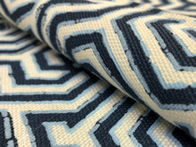 Load image into Gallery viewer, Quadrille China Seas Maze Two Color Navy Blue on Tint Linen Hand Printed Fabric