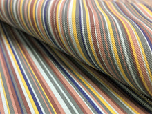 Load image into Gallery viewer, Designer Commercial Chartreuse Green Navy Blue Brown Aqua Stripe Faux Leather Upholstery Vinyl