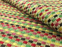 Load image into Gallery viewer, Yellow Wheat Lime Green Pink Red Brown Small Check Woven Geometric Upholstery Drapery Fabric
