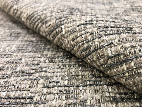 Designer Water & Stain Resistant Taupe Grey Cream Woven Textured Tweed MCM Upholstery Fabric