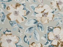 Load image into Gallery viewer, Seafoam Grey Navy Blue Cream Brown Floral Upholstery Drapery Fabric