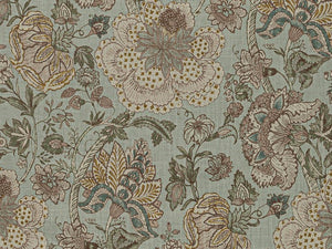Seafoam Green Brown Teal Floral Upholstery Drapery Fabric