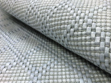 Load image into Gallery viewer, Designer Ice Blue Woven Geometric Acrylic Backed Genuine Straw Upholstery Fabric