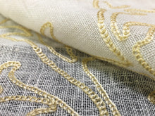 Load image into Gallery viewer, Sheer Embroidered Bisque Ivory Beige Floral Botanical Linen Drapery Fabric