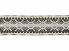 Load image into Gallery viewer, 3.5" Wide Woven Geometric Black Grey Ivory Drapery Tape Trim