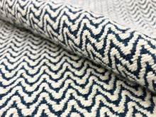 Load image into Gallery viewer, Designer Woven Small Scale Geometric Cream Navy Blue Upholstery Fabric