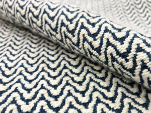 Designer Woven Small Scale Geometric Cream Navy Blue Upholstery Fabric