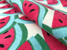 Load image into Gallery viewer, PKL Studio Watermelon Fuchsia Hot Pink Ivory Aqua Blue Green Cotton Upholstery Drapery Fabric