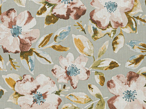 Antique Aqua Seafoam Blue Brown Green Cream Floral Upholstery Drapery Fabric