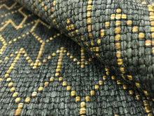 Load image into Gallery viewer, Designer Woven Water &amp; Stain Resistant Geometric MCM Mid Century Modern Charcoal Gray Grey Mustard Gold Upholstery Fabric